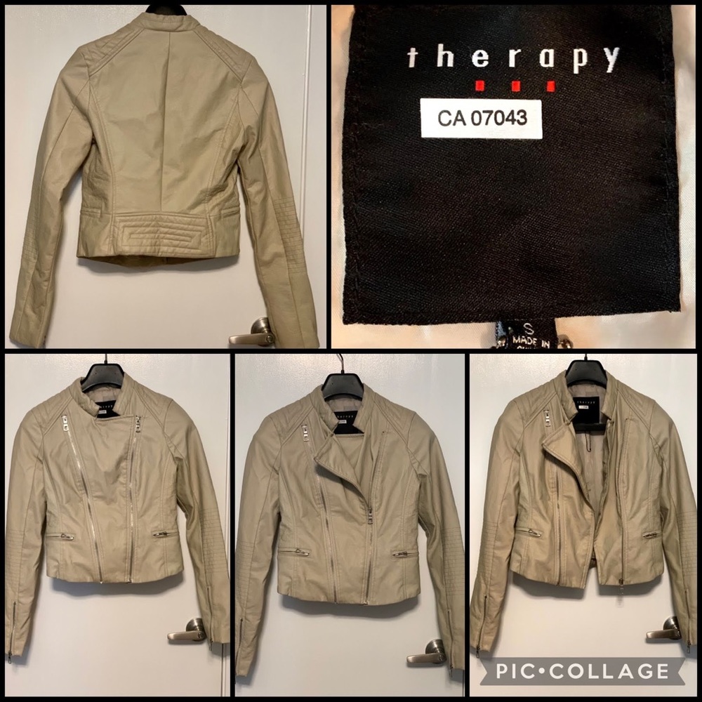 Therapy vegan cream leather biker jacket, women’s Sz Sm